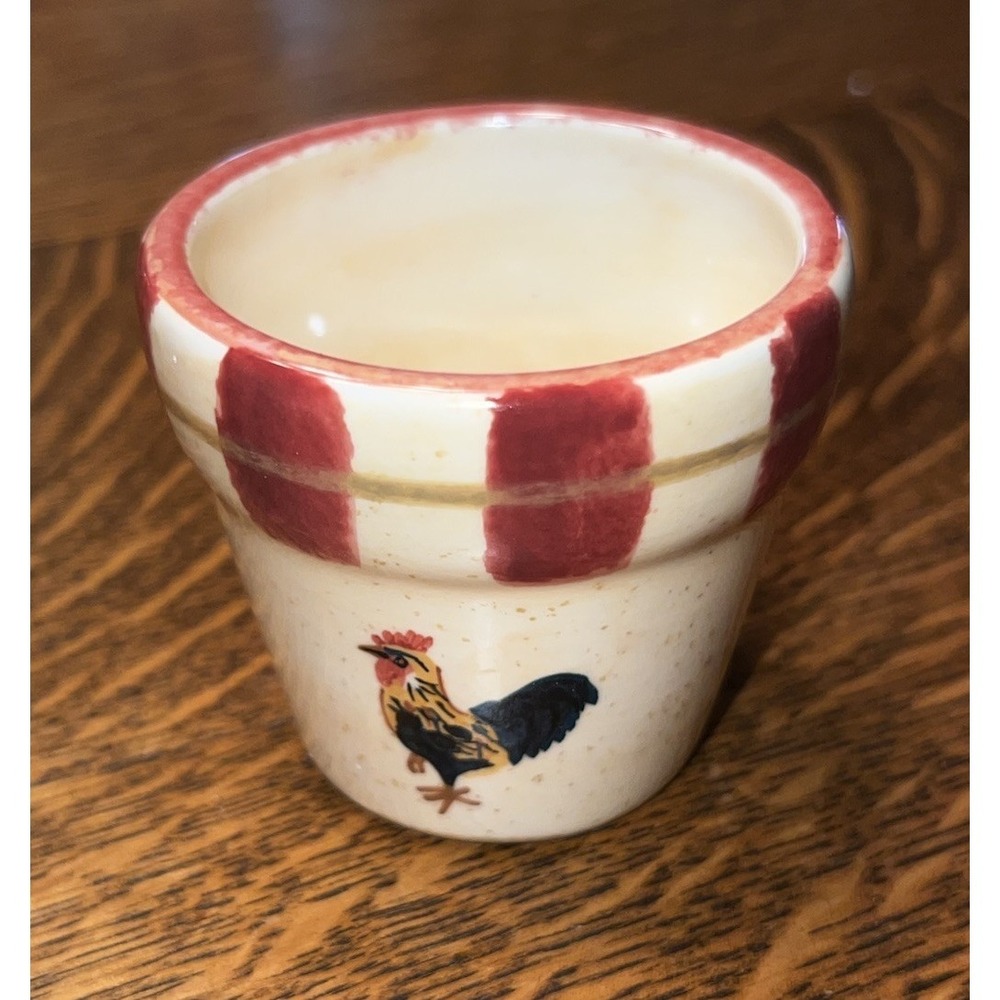 Vintage Ceramic Rooster Votive Candle Holder Farmhouse Country Red Checkered